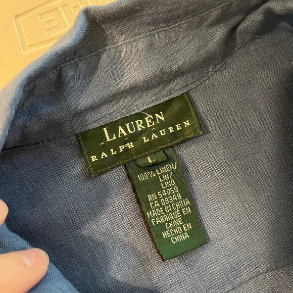 Ralph Lauren Blue 100% Linen Long Sleeve Button Down Layering Shirt Size Large - Picture 4 of 10